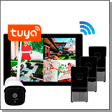 Комплект беспроводной Wi-Fi видеодомофон SkyNet 1000 (3+1) + 3 панели вызова и камера наблюдения